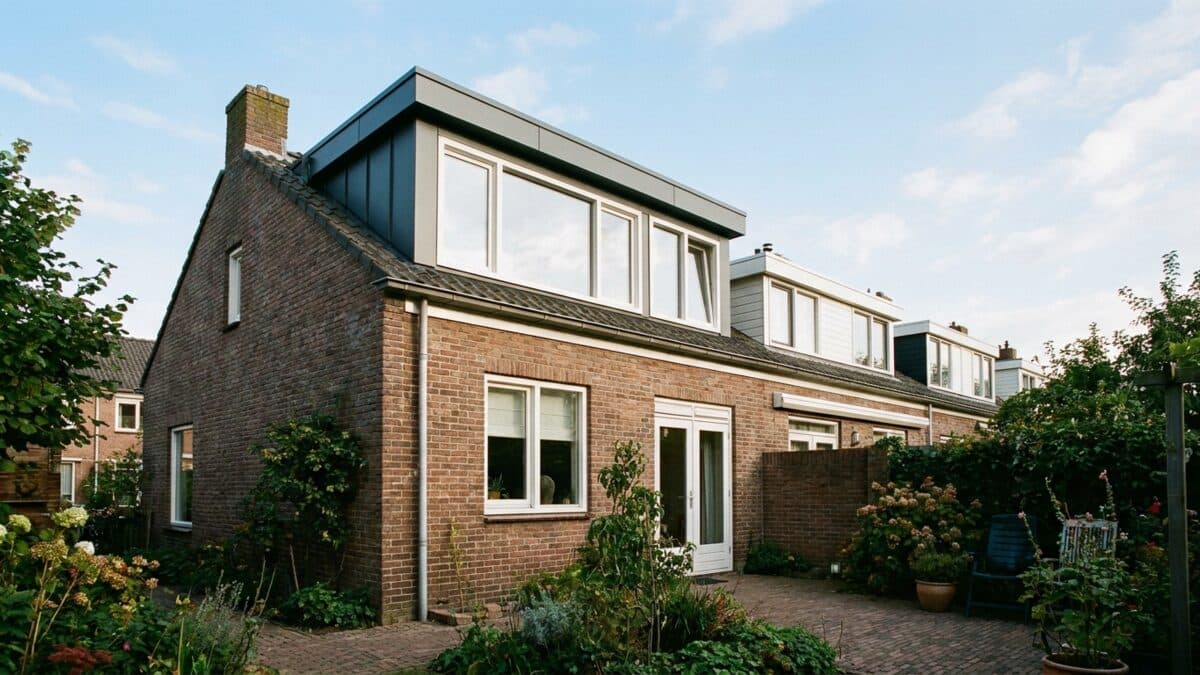 Moderne dakkapel met zinken bekleding op het achterdakvlak van een woning